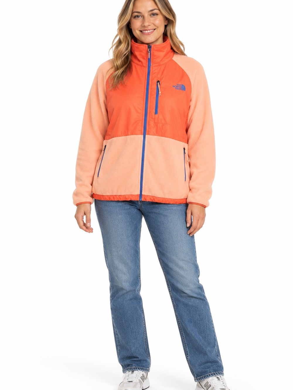 The North Face Women’s Fleece Jacket Coral Peach Colorblock Full-Zip Pockets XL